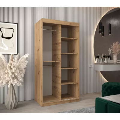 Kleiderschrank mit Spiegeln ERIKA – Breite 100 cm, Eiche artisan / weiß