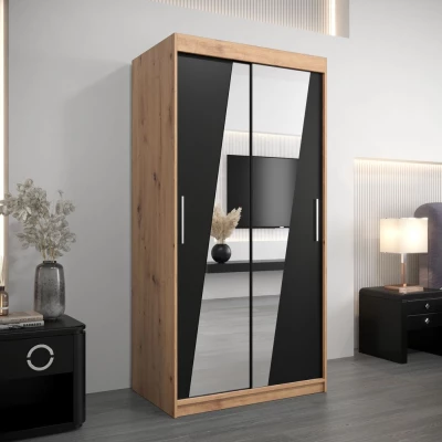 Kleiderschrank mit Spiegeln ERIKA – Breite 100 cm, Eiche artisan / schwarz