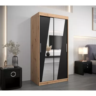 Kleiderschrank mit Spiegeln ERIKA – Breite 100 cm, Eiche artisan / schwarz