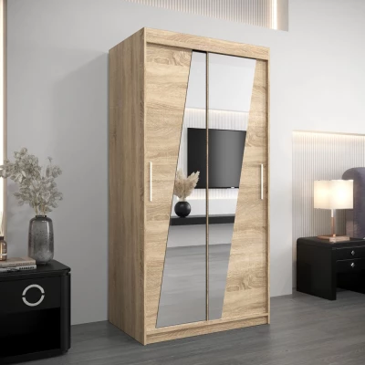 Kleiderschrank mit Spiegeln ERIKA – Breite 100 cm, Eiche sonoma