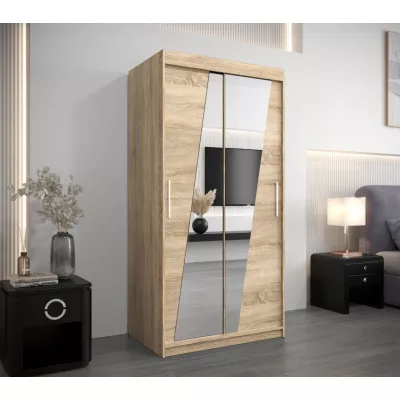 Kleiderschrank mit Spiegeln ERIKA – Breite 100 cm, Eiche sonoma