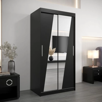 Kleiderschrank mit Spiegeln ERIKA – Breite 100 cm, schwarz