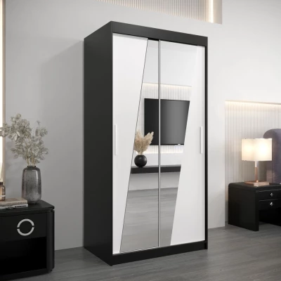 Kleiderschrank mit Spiegeln ERIKA – Breite 100 cm, schwarz / weiß