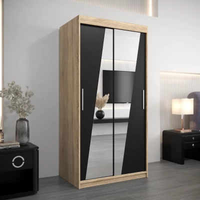 Kleiderschrank mit Spiegeln ERIKA – Breite 100 cm, Eiche sonoma / schwarz