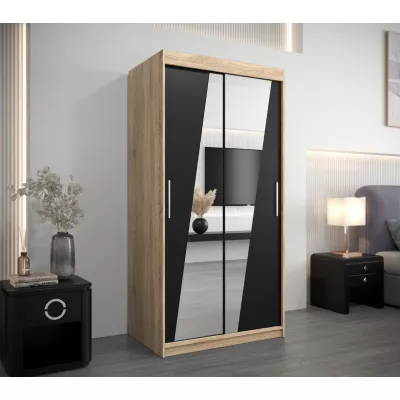 Kleiderschrank mit Spiegeln ERIKA – Breite 100 cm, Eiche sonoma / schwarz