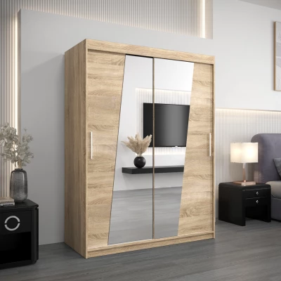 Kleiderschrank mit Spiegeln ELVIRA – Breite 150 cm, Eiche sonoma