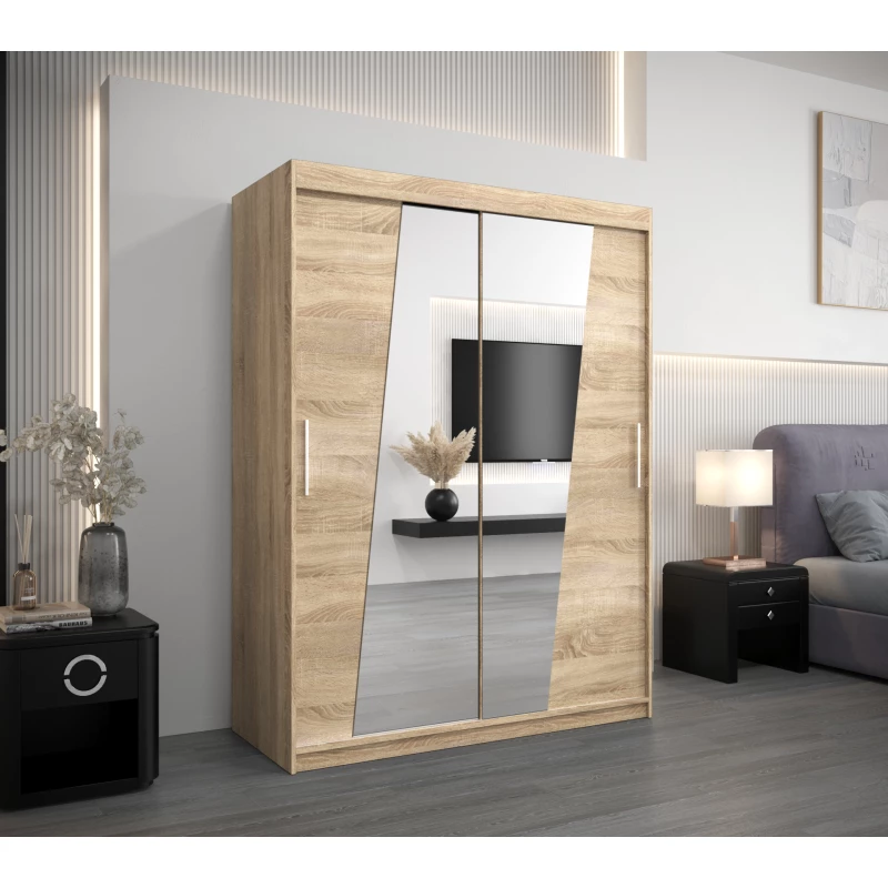 Kleiderschrank mit Spiegeln ELVIRA – Breite 150 cm, Eiche sonoma