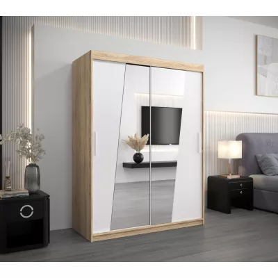 Kleiderschrank mit Spiegeln ELVIRA – Breite 150 cm, Eiche sonoma / weiß