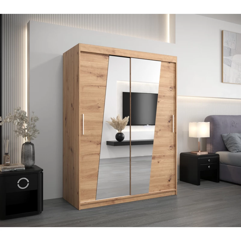 Kleiderschrank mit Spiegeln ELVIRA – Breite 150 cm, Eiche artisan