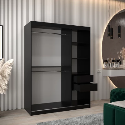 Kleiderschrank mit Spiegeln ELVIRA – Breite 150 cm, schwarz / Eiche artisan