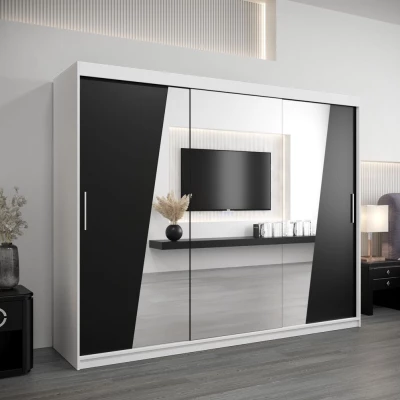 Schwebetürenschrank GABRIELA – Breite 250 cm, Weiß/Schwarz