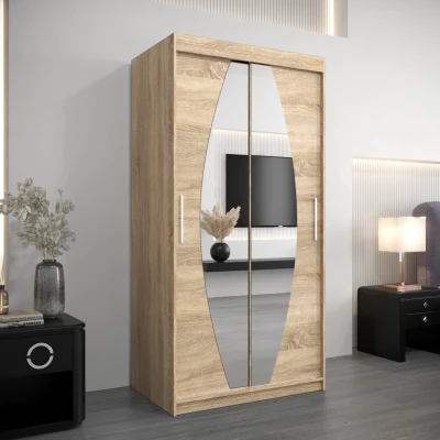 Kleiderschrank mit Spiegeln TAMARA – Breite 100 cm, Eiche sonoma