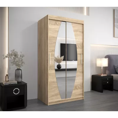 Kleiderschrank mit Spiegeln TAMARA – Breite 100 cm, Eiche sonoma