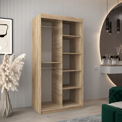 Kleiderschrank mit Spiegeln TAMARA – Breite 100 cm, Eiche sonoma