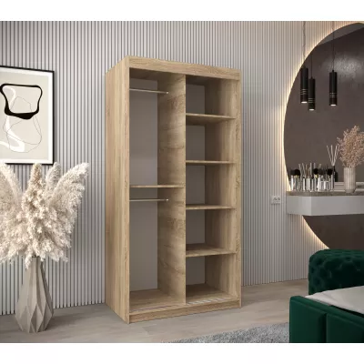 Kleiderschrank mit Spiegeln TAMARA – Breite 100 cm, Eiche sonoma