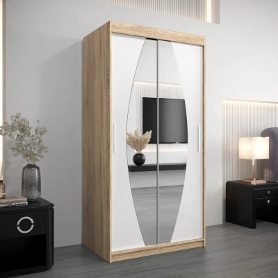 Kleiderschrank mit Spiegeln TAMARA – Breite 100 cm, Eiche sonoma / weiß