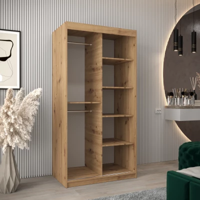 Kleiderschrank mit Spiegeln TAMARA – Breite 100 cm, Eiche artisan