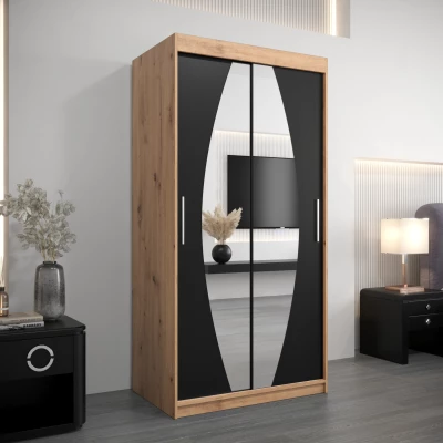 Kleiderschrank mit Spiegeln TAMARA – Breite 100 cm, Eiche artisan / schwarz