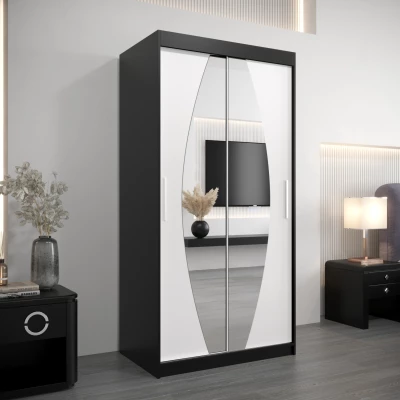 Kleiderschrank mit Spiegeln TAMARA – Breite 100 cm, schwarz / weiß