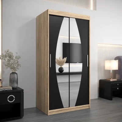 Kleiderschrank mit Spiegeln TAMARA – Breite 100 cm, Eiche sonoma / schwarz