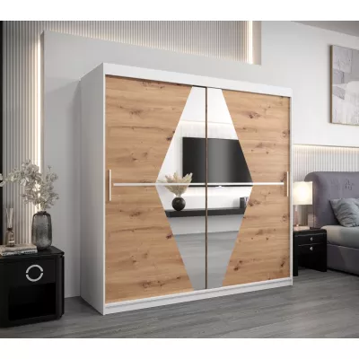 Kleiderschrank LAURA – Breite 200 cm, weiß / Eiche artisan