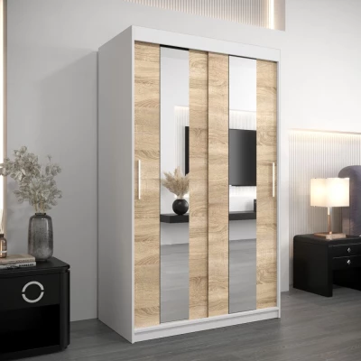 Kleiderschrank mit Spiegeln DIANA – Breite 120 cm, weiß / Eiche sonoma