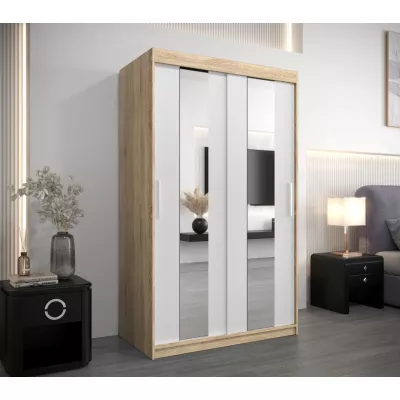 Kleiderschrank mit Spiegeln DIANA – Breite 120 cm, Eiche sonoma / weiß