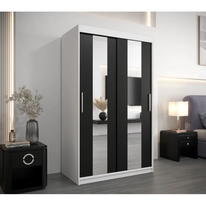 Kleiderschrank mit Spiegeln DIANA – Breite 120 cm, weiß / schwarz