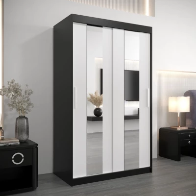 Kleiderschrank mit Spiegeln DIANA – Breite 120 cm, schwarz / weiß