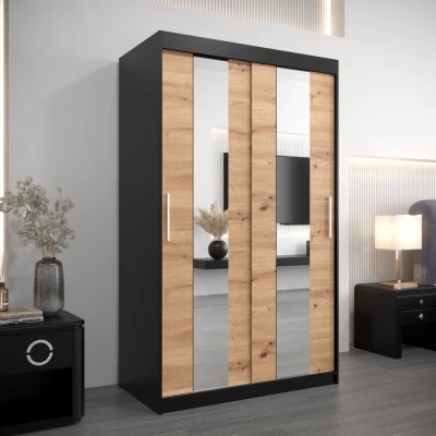 Kleiderschrank mit Spiegeln DIANA – Breite 120 cm, schwarz / Eiche artisan