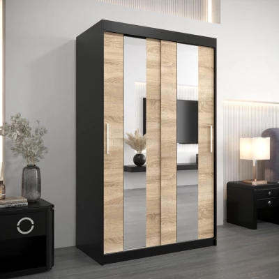 Kleiderschrank mit Spiegeln DIANA – Breite 120 cm, schwarz / Eiche sonoma