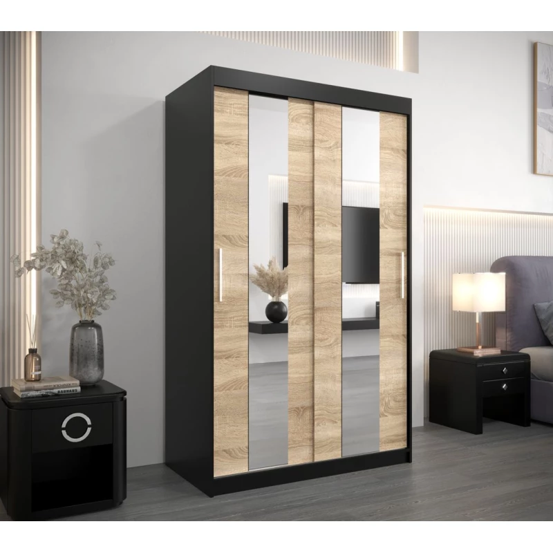 Kleiderschrank mit Spiegeln DIANA – Breite 120 cm, schwarz / Eiche sonoma