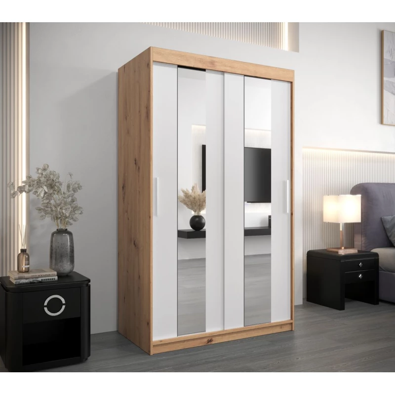 Kleiderschrank mit Spiegeln DIANA – Breite 120 cm, Eiche artisan / weiß