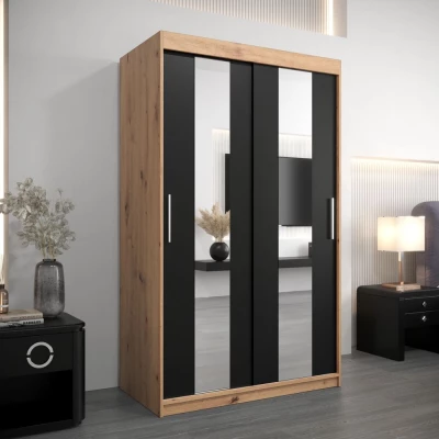 Kleiderschrank mit Spiegeln DIANA – Breite 120 cm, Eiche artisan / schwarz