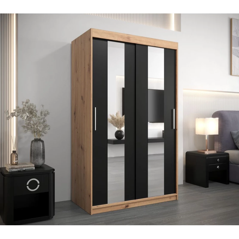 Kleiderschrank mit Spiegeln DIANA – Breite 120 cm, Eiche artisan / schwarz