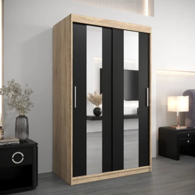 Kleiderschrank mit Spiegeln DIANA – Breite 120 cm, Eiche sonoma / schwarz