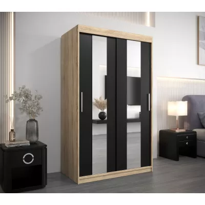 Kleiderschrank mit Spiegeln DIANA – Breite 120 cm, Eiche sonoma / schwarz