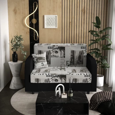 Schlafsofa mit Plakatmuster ARIA – Grau/Schwarz