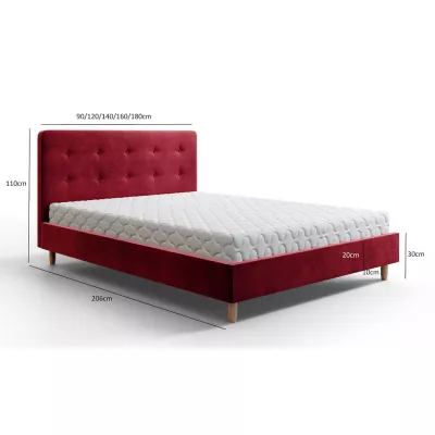 Gepolstertes Doppelbett NOOR – 140x200, Rot