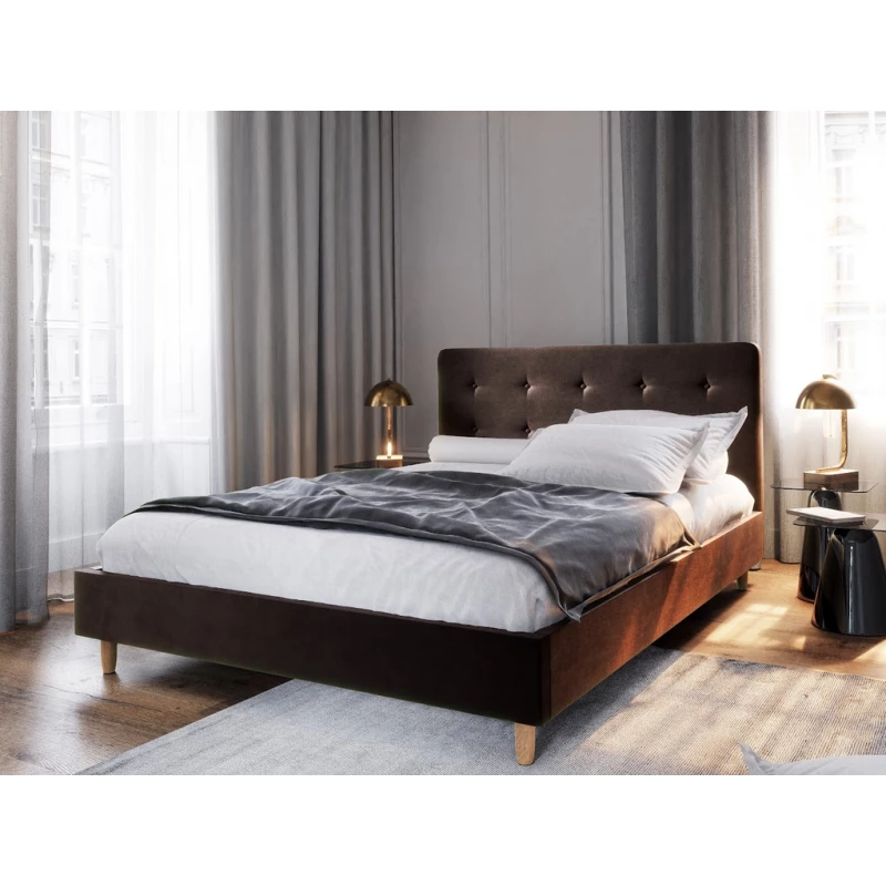 Gepolstertes Doppelbett NOOR – 140x200, Dunkelbraun