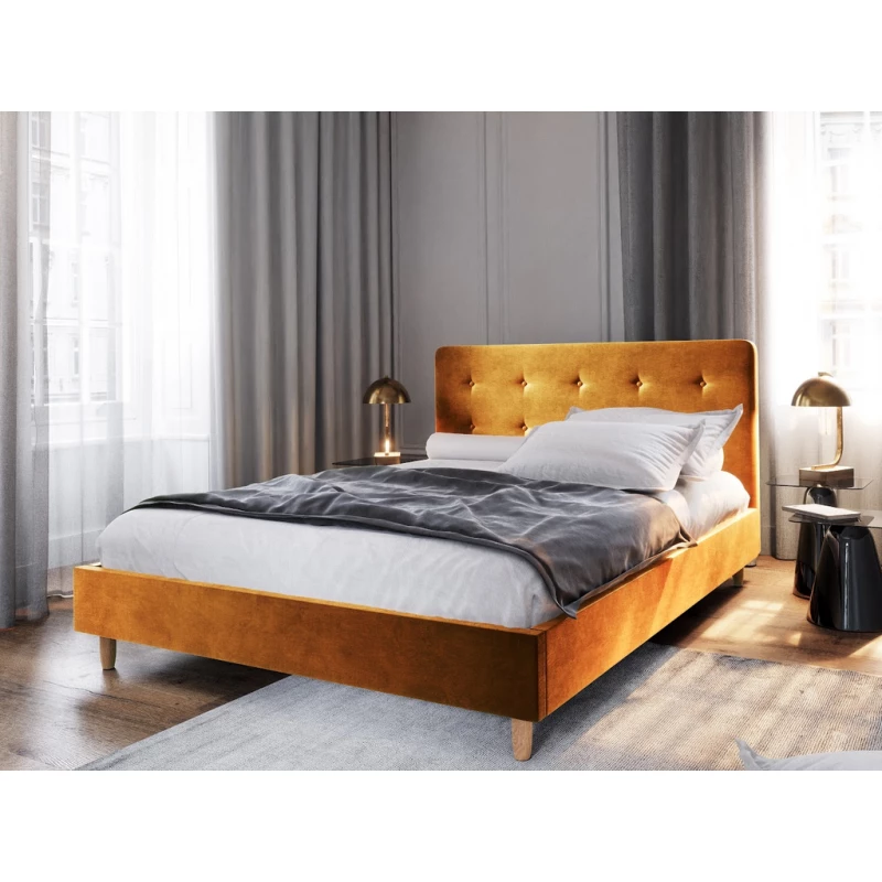 Gepolstertes Doppelbett NOOR – 140x200, Senffarben