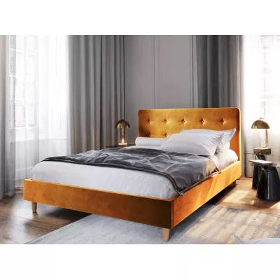 Gepolstertes Doppelbett NOOR – 140x200, Senffarben