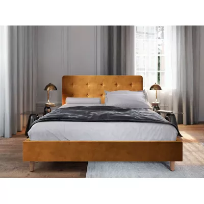 Gepolstertes Doppelbett NOOR – 140x200, Senffarben