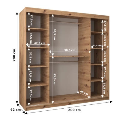 Kleiderschrank ROZALIE – Breite 200 cm, weiß / Eiche sonoma