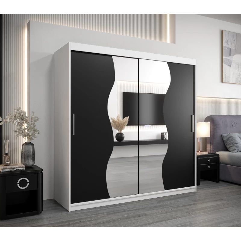 Kleiderschrank ROZALIE – Breite 200 cm, weiß / schwarz