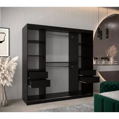 Kleiderschrank ROZALIE – Breite 200 cm, schwarz / Eiche artisan