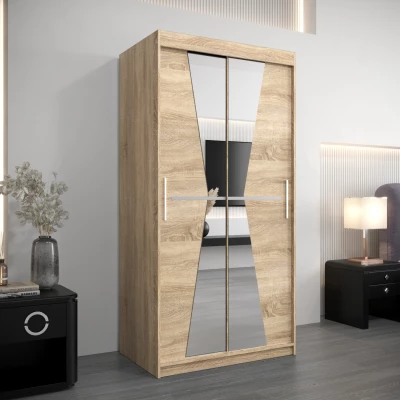 Kleiderschrank mit Spiegeln MILANA – Breite 100 cm, Eiche sonoma