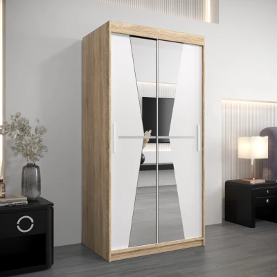 Kleiderschrank mit Spiegeln MILANA – Breite 100 cm, Eiche sonoma / weiß