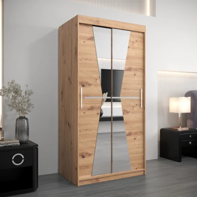 Kleiderschrank mit Spiegeln MILANA – Breite 100 cm, Eiche artisan