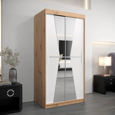 Kleiderschrank mit Spiegeln MILANA – Breite 100 cm, Eiche artisan / weiß